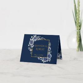 Elegant Navy and Gold Floral Wedding Folded  サンキューカード