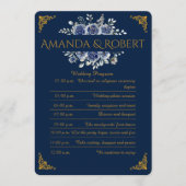 Elegant Navy and Gold Floral Wedding Program Card プログラム (正面)