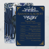 Elegant Navy and Gold Floral Wedding Program Card プログラム (正面/裏面)