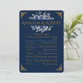 Elegant Navy and Gold Floral Wedding Program Card プログラム (スタンド正面)