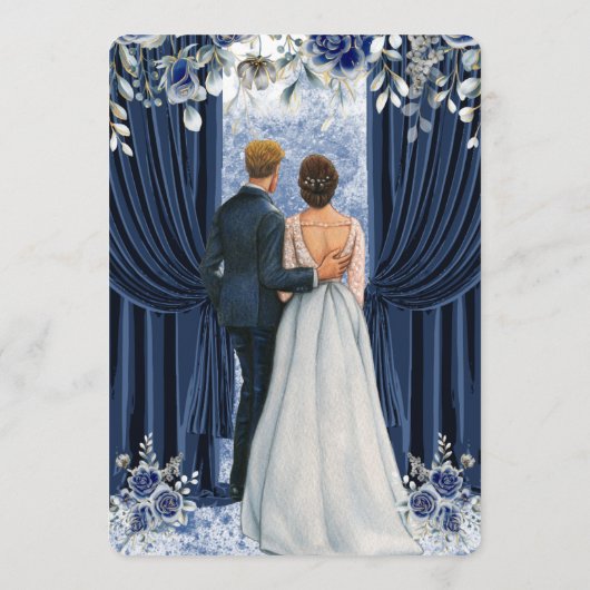 Elegant Navy and Gold Floral Wedding Program Card プログラム (裏面)