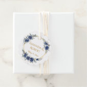 Elegant Navy and Gold Floral Wreath Wedding Favor  フェイバータグ (インサイチュ)