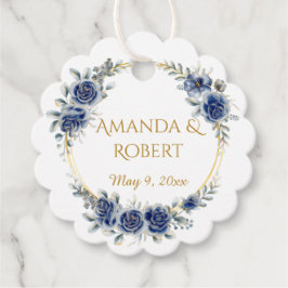 Elegant Navy and Gold Floral Wreath Wedding Favor  フェイバータグ