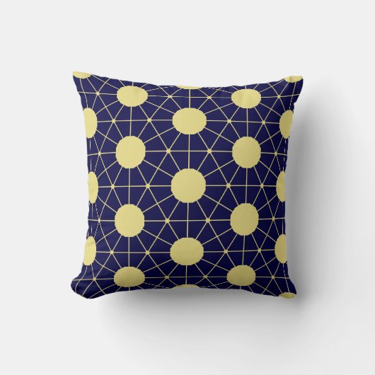 Elegant Navy and Gold Geometric Tile Pattern クッション (正面)
