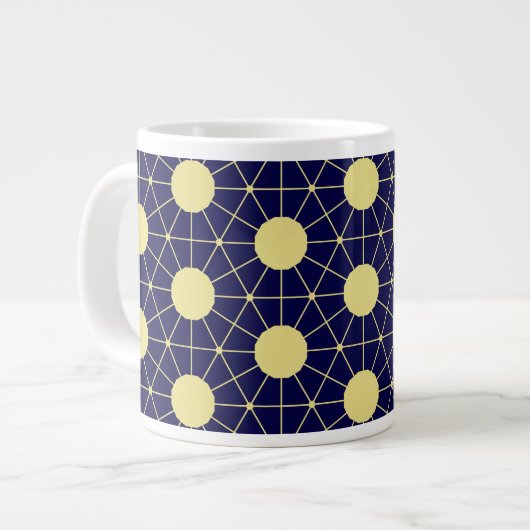 Elegant Navy and Gold Geometric Tile Pattern ジャンボコーヒーマグカップ (正面左)