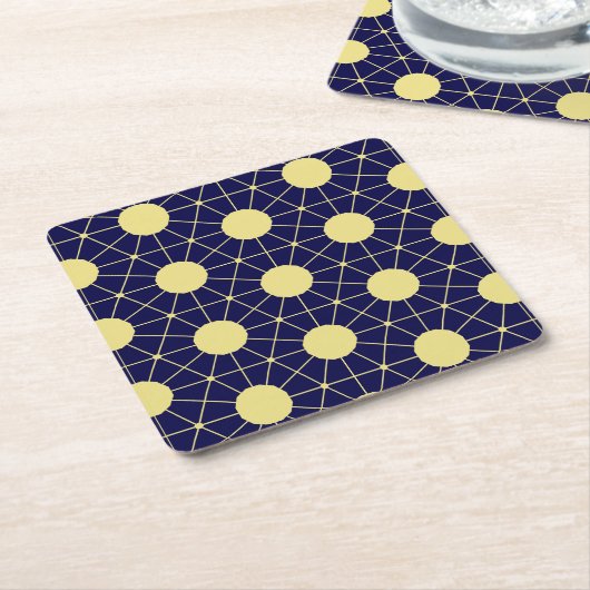 Elegant Navy and Gold Geometric Tile Pattern スクエアペーパーコースター (アングル)