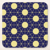 Elegant Navy and Gold Geometric Tile Pattern スクエアペーパーコースター (正面)