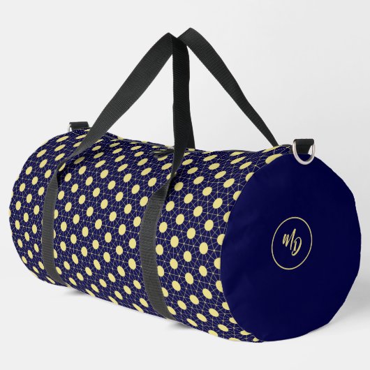 Elegant Navy and Gold Geometric Tile Pattern ダッフルバッグ (左コーナー)