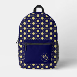 Elegant Navy and Gold Geometric Tile Pattern プリントバックパック