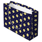 Elegant Navy and Gold Geometric Tile Pattern ラージペーパーバッグ (裏面アングル)