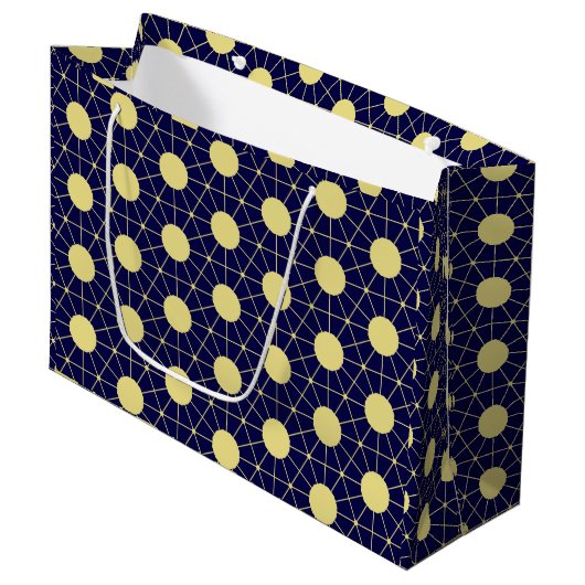 Elegant Navy and Gold Geometric Tile Pattern ラージペーパーバッグ (正面アングル)