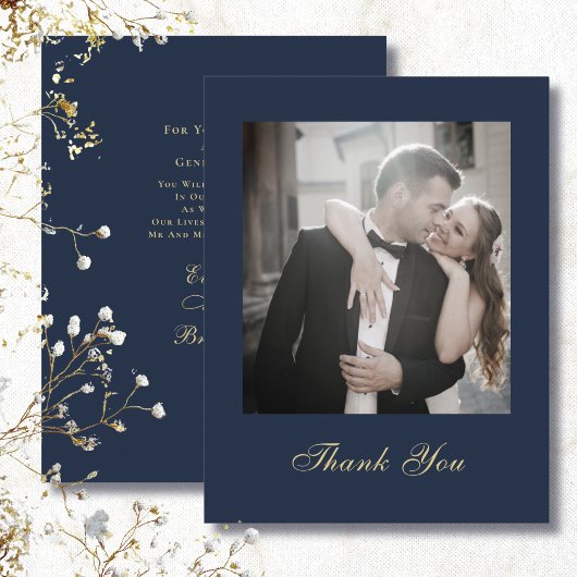 Elegant Navy Background Gold Script Thank You  招待状