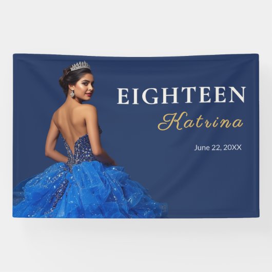 Elegant Navy Blue 18th Banner 横断幕 (横)