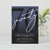 Elegant Navy Blue 70th Birthday Party 招待状 (スタンド正面)
