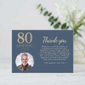 Elegant Navy Blue 80 & Legendary Birthday Photo サンキューカード (スタンド正面)