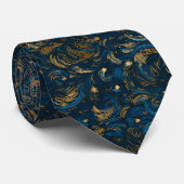Elegant Navy Blue and Gold Abstract Swirl ネクタイ (ロール)