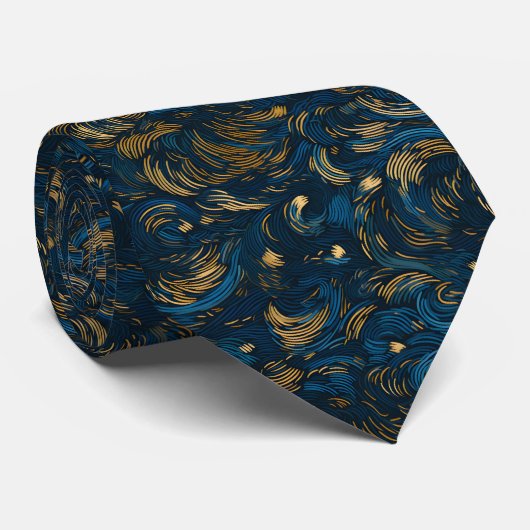 Elegant Navy Blue and Gold Abstract Swirl ネクタイ (ロール)