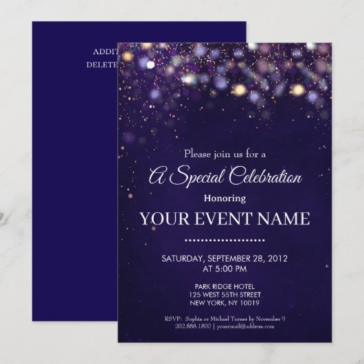 Elegant Navy Blue and Gold Circle Sphere Luxury  招待状 (正面/裏面)