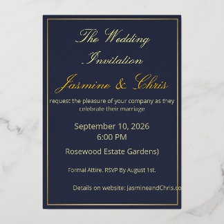 Elegant Navy Blue and Gold Foil Wedding Invitation 箔招待状