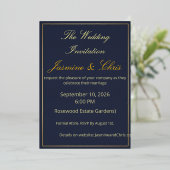 Elegant Navy Blue and Gold Foil Wedding Invitation 箔招待状 (立ち正面)