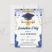 Elegant Navy Blue and Gold Graduation Party  招待状 (正面)