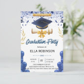 Elegant Navy Blue and Gold Graduation Party  招待状 (スタンド正面)