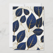 Elegant Navy Blue and Gold Leaf Botanical 招待状 (裏面)