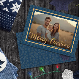Elegant Navy Blue and Gold Stars Christmas Photo シーズンカード