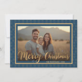 Elegant Navy Blue and Gold Stars Christmas Photo シーズンカード (正面)