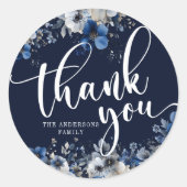 Elegant Navy Blue and Silver Floral   ラウンドシール (正面)