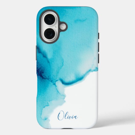 Elegant Navy Blue Aqua Watercolor Case-Mate iPhoneケース (裏面)