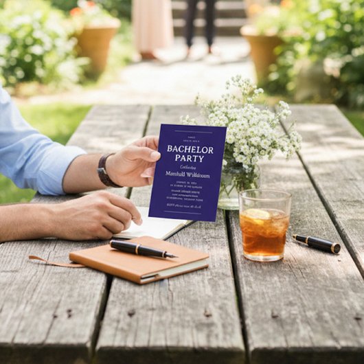 Elegant Navy Blue Bachelor Party  QR Code 招待状