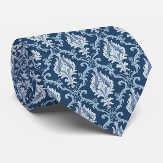 Elegant Navy Blue Baroque Damask Ornamental ネクタイ (ロール)