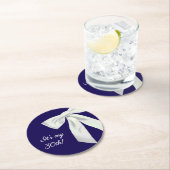 Elegant Navy Blue Birthday Paper Coasters ラウンドペーパーコースター (インサイチュ)