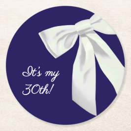 Elegant Navy Blue Birthday Paper Coasters ラウンドペーパーコースター
