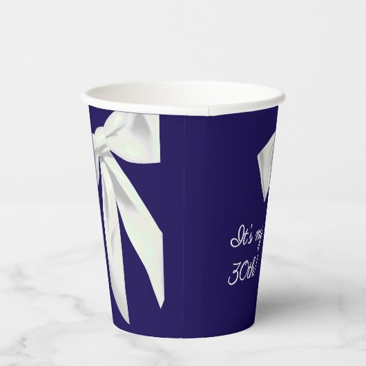 Elegant Navy Blue Birthday Paper Cups with Bow 紙コップ (右)
