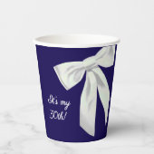 Elegant Navy Blue Birthday Paper Cups with Bow 紙コップ (正面)