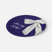 Elegant Navy Blue Birthday Paper Plate- White bow  ペーパープレート (アングル)
