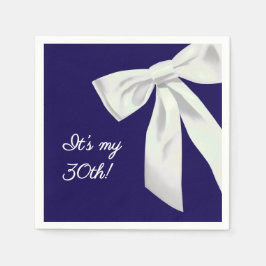 Elegant Navy Blue Birthday with White Bow スタンダードカクテルナプキン