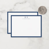 Elegant Navy Blue Border Monogram ノートカード (正面/裏面インサイチュ)