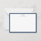 Elegant Navy Blue Border Monogram ノートカード (正面)