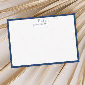 Elegant Navy Blue Border Monogram ノートカード