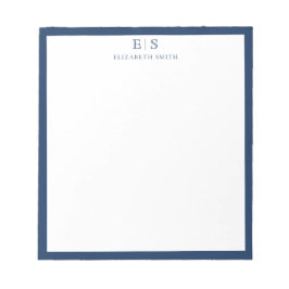 Elegant Navy Blue Border Monogram ノートパッド