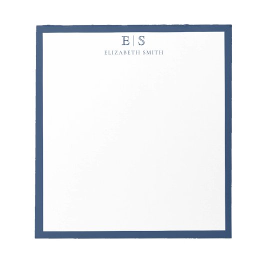 Elegant Navy Blue Border Monogram ノートパッド (正面)