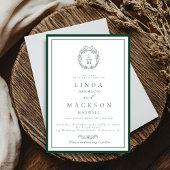 Elegant Navy Blue botanical crest monogram wedding 招待状