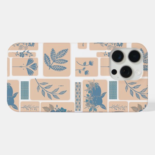 Elegant Navy Blue Botanical Rabbit Pattern Phone C iPhoneケース (裏面横)