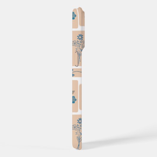 Elegant Navy Blue Botanical Rabbit Pattern Phone C iPhoneケース (右側面)