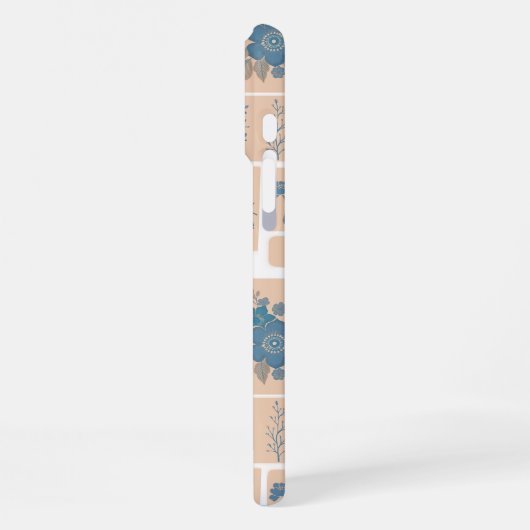 Elegant Navy Blue Botanical Rabbit Pattern Phone C iPhoneケース (左側面)