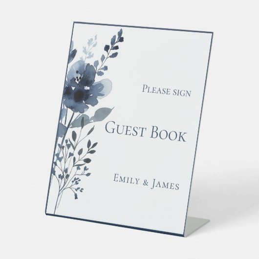 Elegant Navy Blue Botanical Wedding 台座サイン (正面)