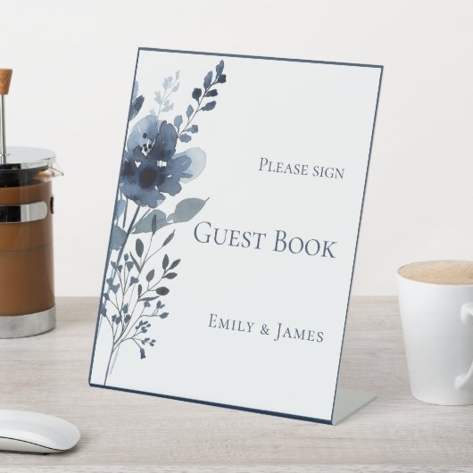 Elegant Navy Blue Botanical Wedding 台座サイン (インサイチュ)